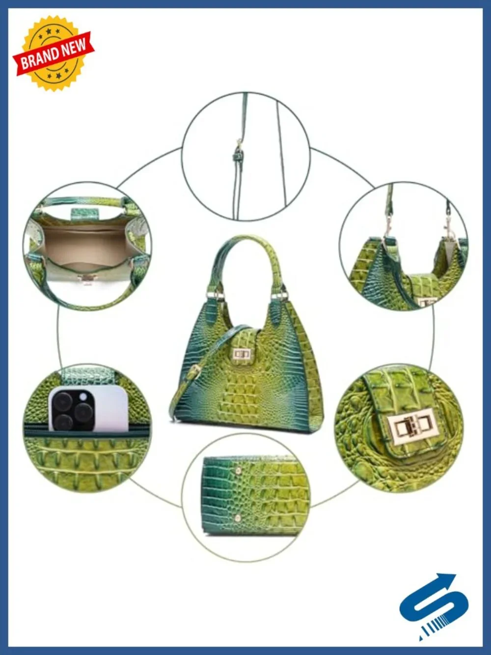 Ladies Tote Leather Bags for Women Crocodile Embossed Zipper Satchel Purse